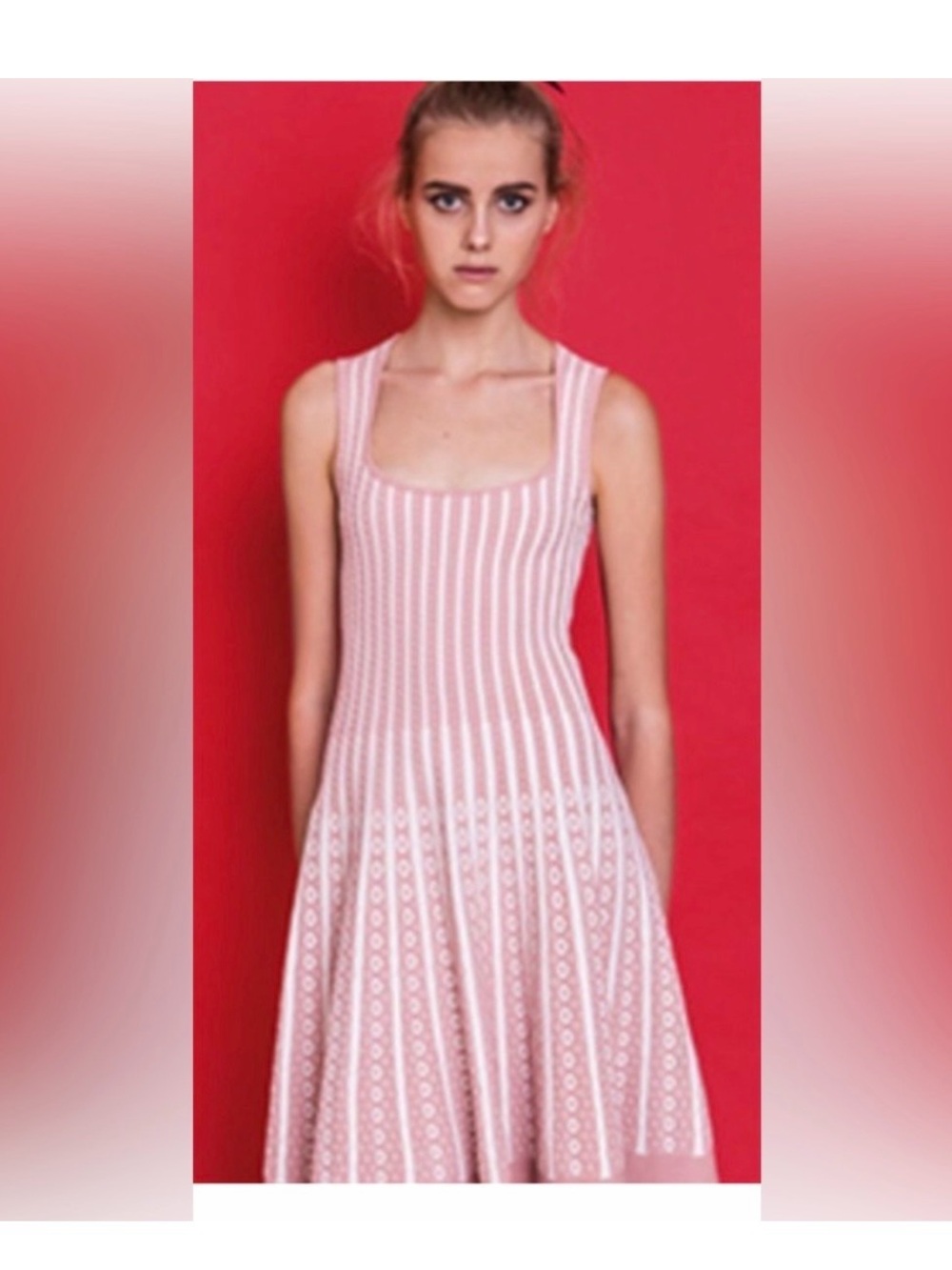 Sleeveless Pink Striped Knit Midi Dress